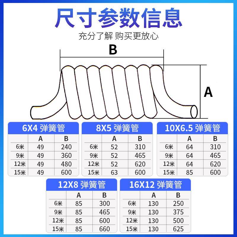 PU气管弹簧管8*5螺旋伸缩管空压机气泵6/10/12/16mm高压气动软管