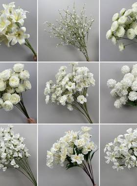 白色系婚庆彷真绢花花材婚礼堂舞台背景插花结婚现场路引装饰花艺