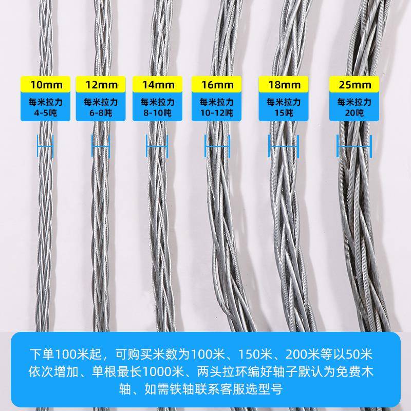 防扭钢丝牵引绳国标热浸镀锌绞磨机专用网套连接器电力拉电缆钢丝