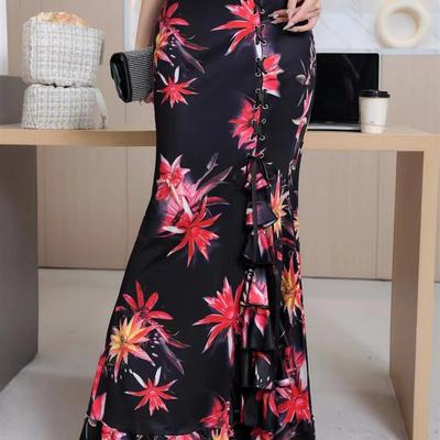 Mid length slimming wrap hip skirt with split fishtail skirt