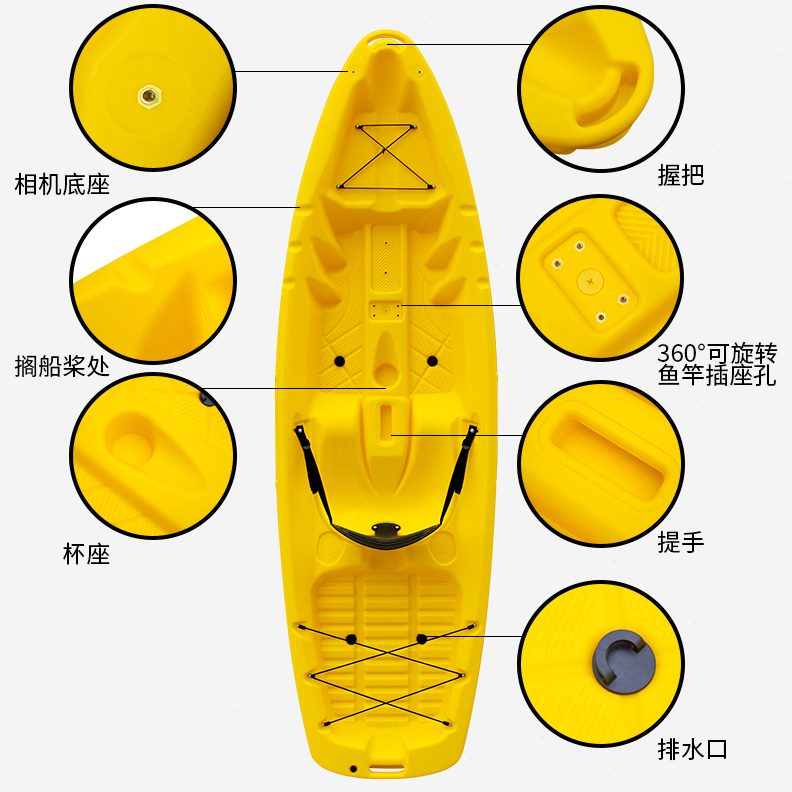 255PE皮划艇Kayak单人艇竞速独木平台海洋舟硬塑旅行舟白水冲浪船