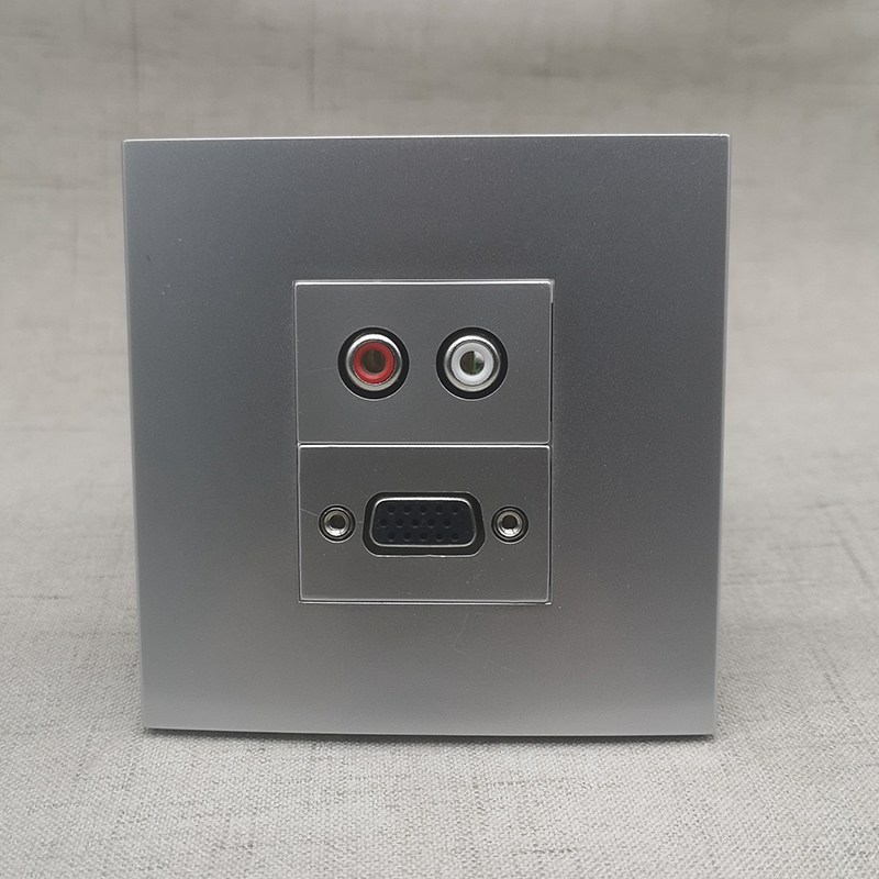 86型银色VGA母对母直插音频免打拧线多媒体墙壁开关插座面板