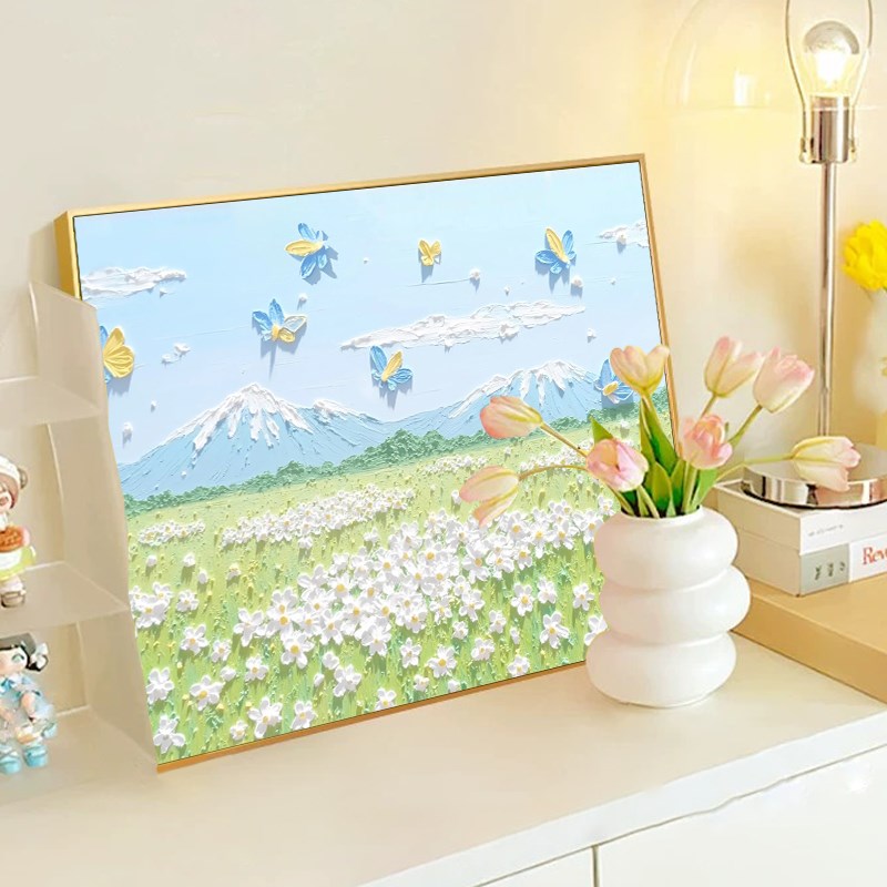 治愈花卉立体肌理画diy数字油画填充填色手工丙烯涂色石英砂装饰图片