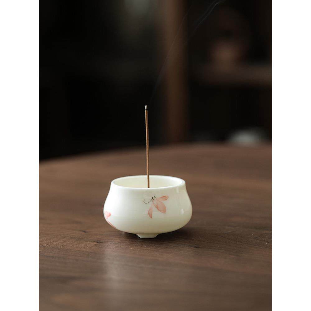 手绘娇兰小香炉羊脂玉瓷家用茶具摆件白色沉香香薰炉室内小个香插