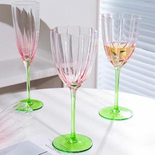 复古香槟杯渐变花朵杯水晶玻璃红酒杯高脚杯花瓣气泡酒杯花边杯子