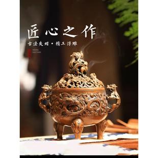 仿古狻猊香炉家用室内熏香铜炉纯铜香薰炉檀香大明宣德炉沉香摆件