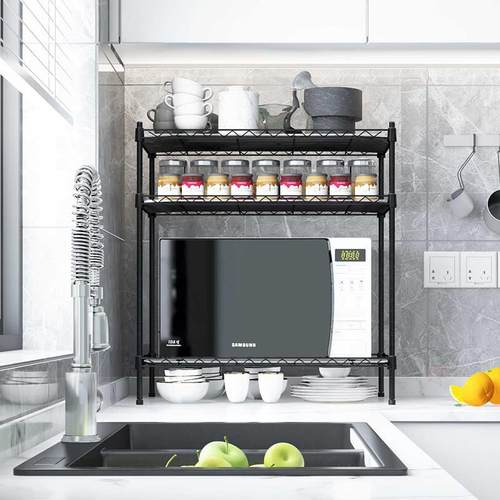 家庭厨房3层小架子微波炉整理架蔬菜瓜果调料碗盘收纳储物台面架