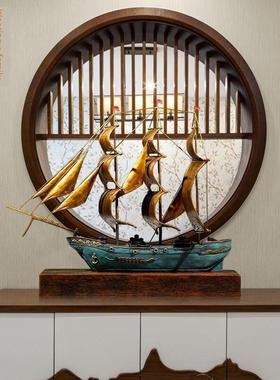 一帆风顺铜器帆船装饰品工艺品新中国风酒店会所茶室办公室装饰品