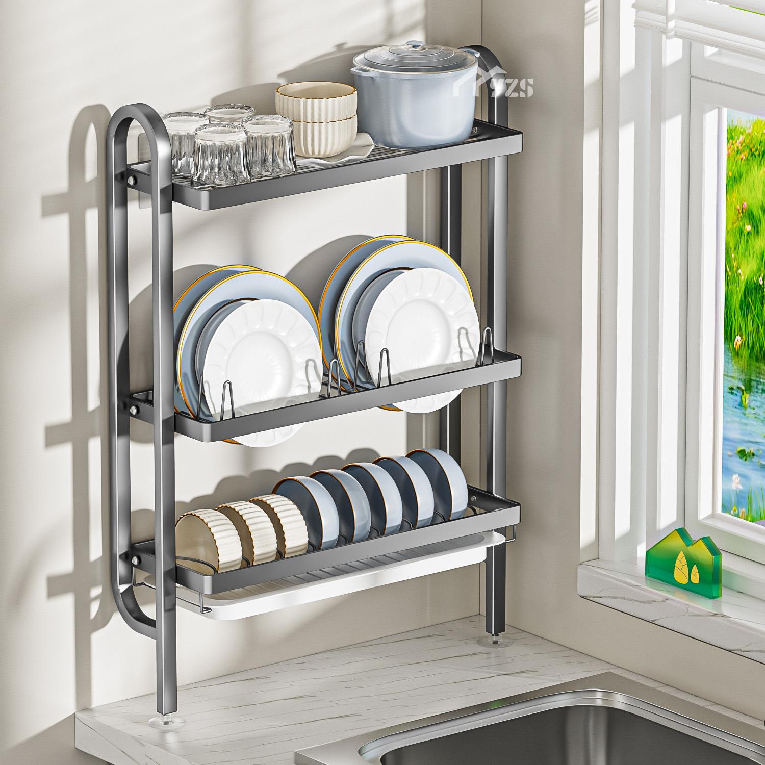 厨房置物架免打孔水槽窄边沥水碗架上墙放碗碟盘收纳小型洗碗架子