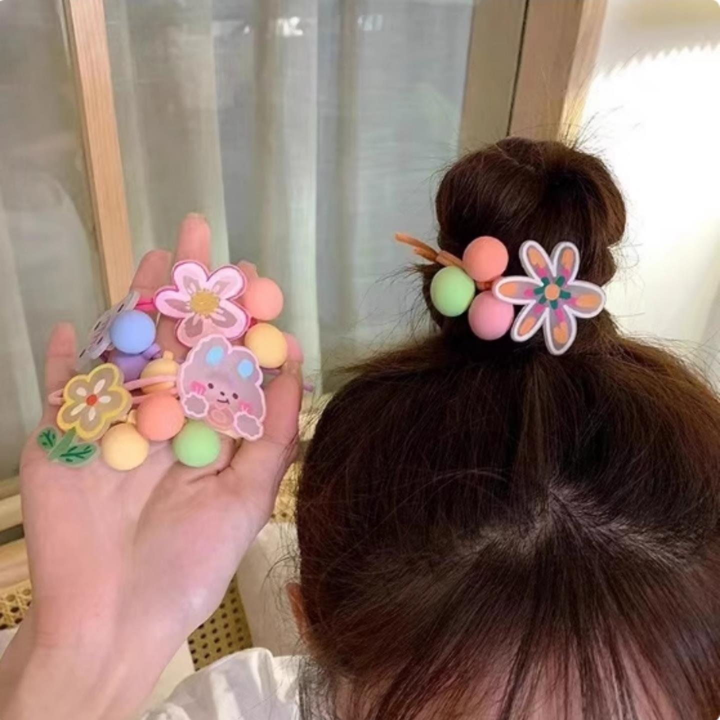 春夏清新少女糖果色头绳女孩甜美软胶头发饰品小女孩儿童马尾辫子