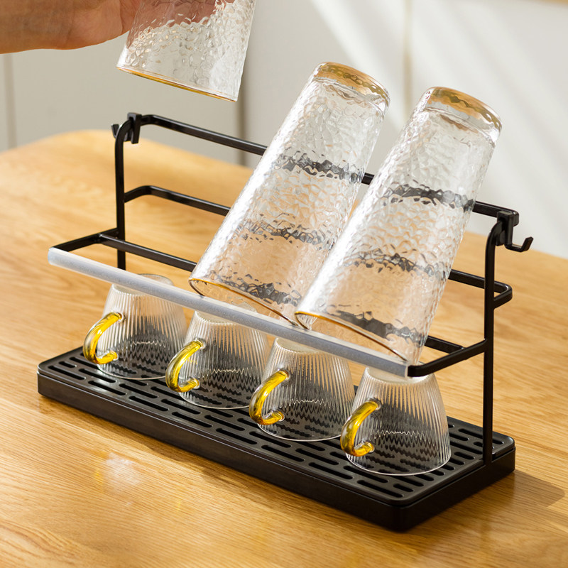 杯子收纳置物架双层茶杯架茶具收纳架沥水托盘家用桌面放水杯杯子