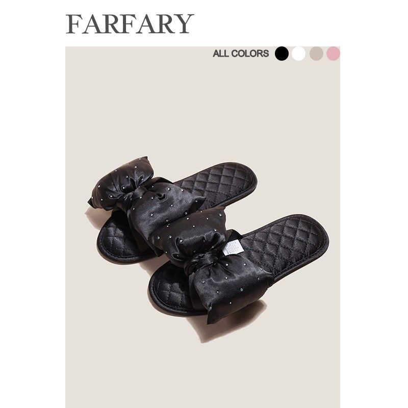 法式绸缎家居拖鞋女春秋室内家居木地板防滑冬季软底静音家用无声