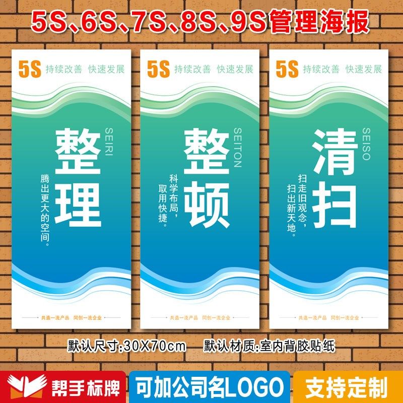 5S/6S/7S/8S/管理看板宣传标语餐厅食堂挂画制度展板室内背胶定制