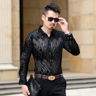 衬衣中老年爸爸装 长袖 服饰潮流男 中国风绸缎丝绸镂空薄款 2020夏季