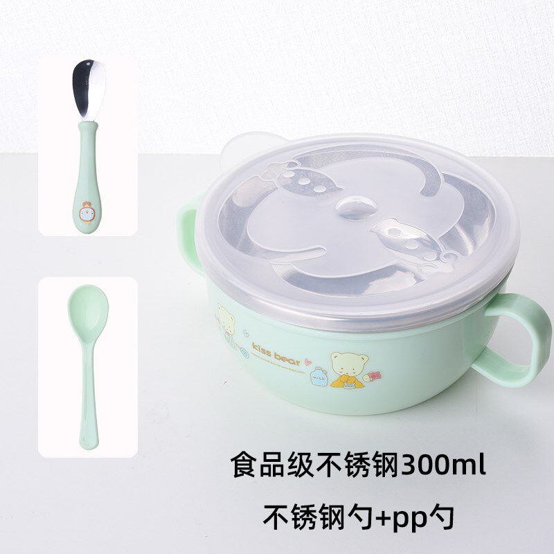 婴儿碗勺套装宝宝餐具新生儿吃饭迷小碗卡通不锈钢带盖子防摔防烫