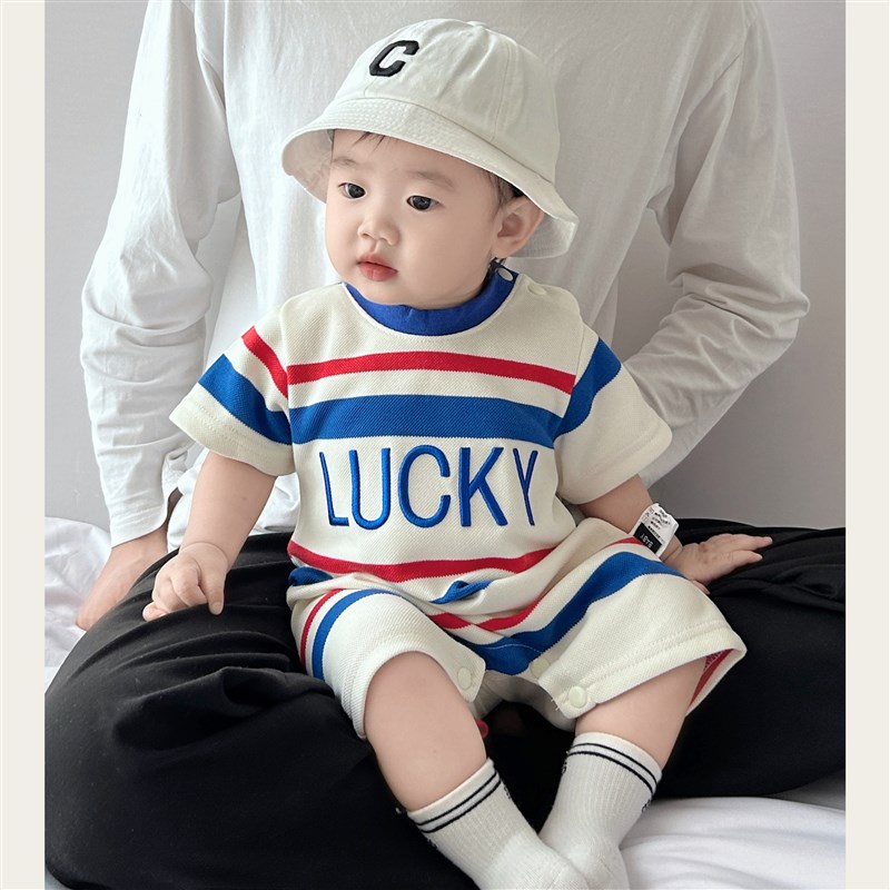 婴幼儿夏装宝宝连体衣夏季新款超洋气婴幼儿满月百天外出爬服夏天