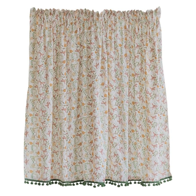 韩国纱短帘田园半遮光隔断门帘双面印花碎花法式浪漫挂钩厨房半帘