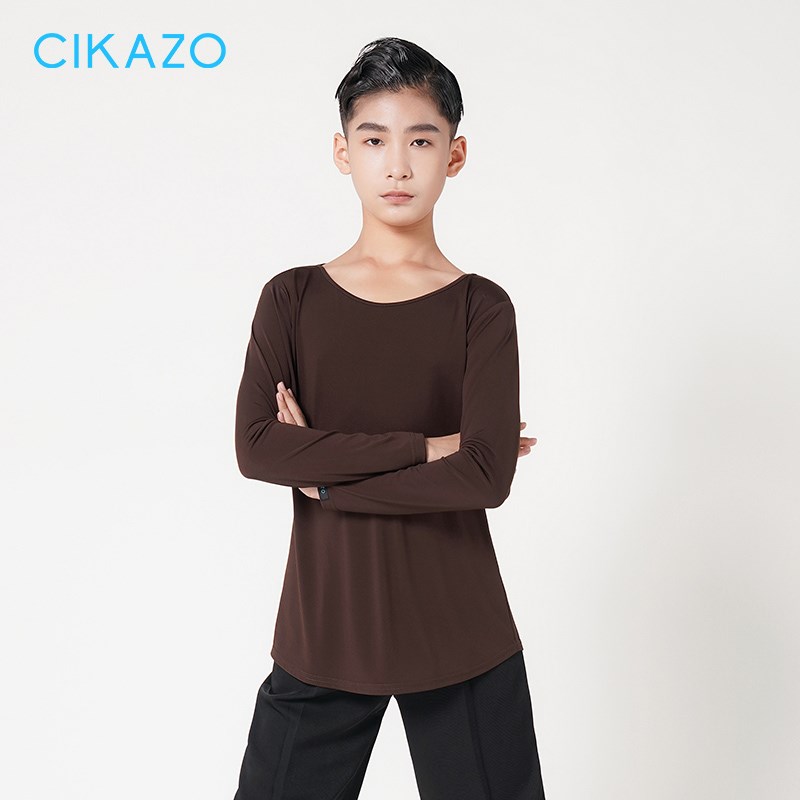 茜卡索 拉丁舞服男童秋冬长袖练功服T恤专业K男孩舞蹈训练服G5123