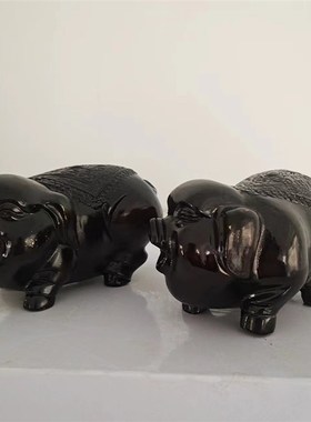 铜黑猪摆件纯铜黑色发财猪一对居家客厅办公室桌面工艺品