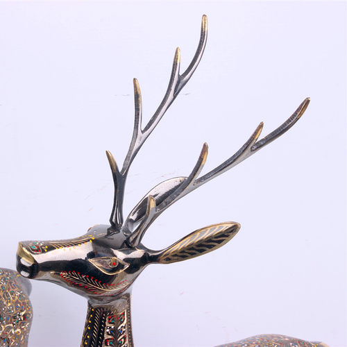 24寸大型动物铜鹿对鹿欧式摆件纯铜手工艺品装饰巴基斯坦铜器包邮