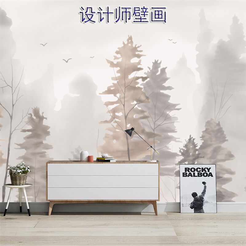 法式抽象艺术树林定制壁画高级感墙布客厅电视背景墙壁纸卧室墙纸