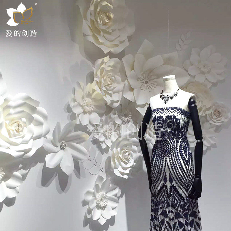 手工纸艺花影楼服装店橱窗花装饰背景花花墙立体白色纸花卡纸花