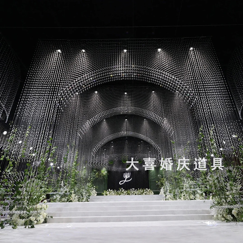 水晶珠串拱门婚礼布置用品婚庆道具路引舞台场景装饰新款菠萝珠帘