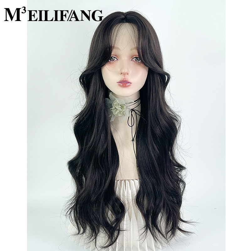 蕾丝假发全头套女lolitav手勾黑色中分韩式慵懒长卷发大波浪日常