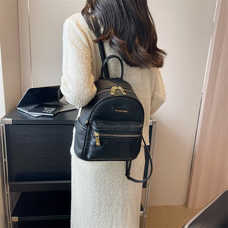 森系田园风双肩包k女2025新款皮质少女心可爱背包韩系时尚压花包