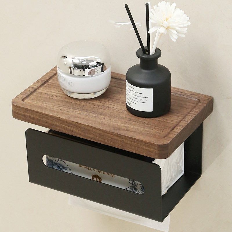 黑胡桃木卫生间纸巾盒置物架纸巾架手纸厕纸架免打孔厕所卫生纸架
