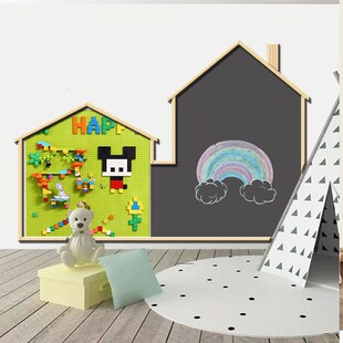 实木边框磁性黑板墙贴积木墙二合一幼儿园走廊墙面涂鸦玩具定制