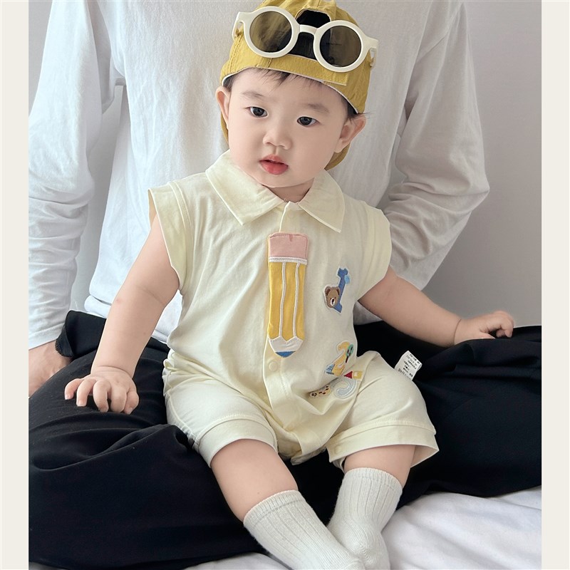 婴儿a类夏装宝宝连体衣夏季超萌可爱无袖短爬婴幼儿外出爬服