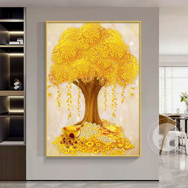 发财树画c墙壁装饰画高级感客厅壁画墙画餐厅玄关画正对门墙面挂