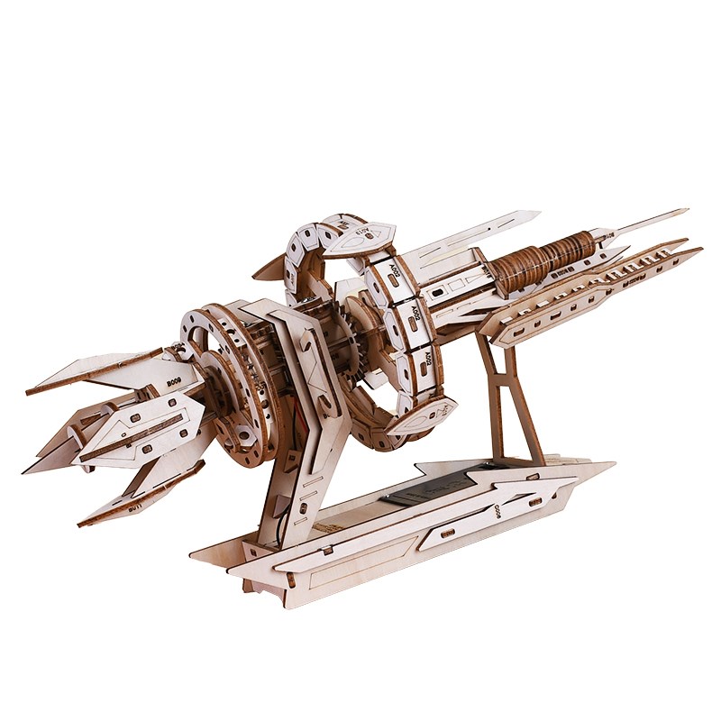 木质diy拼装星际战舰电动机械传动飞船模型立体拼图榫卯积木玩具