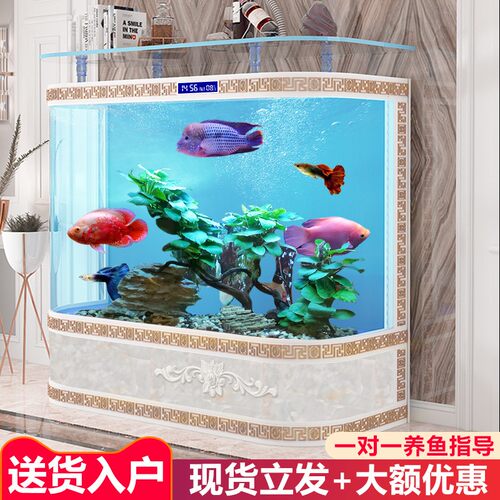 鱼缸客厅大型落地热弯双圆弧玻璃水族箱隔断屏风欧式免换水鱼缸
