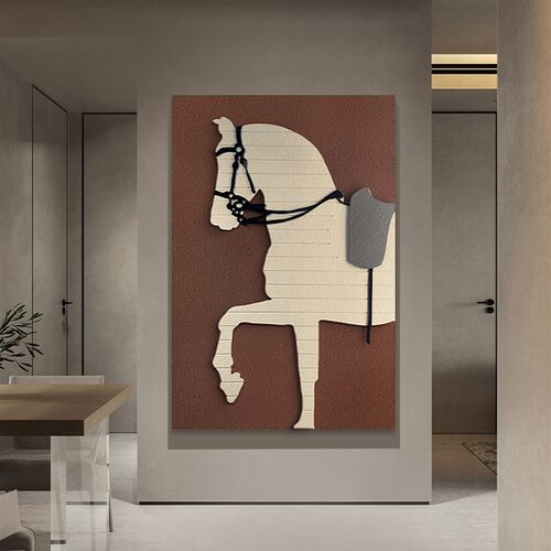 实物画立体马到成功落地画高级感客厅装饰画大气玄关过道走廊挂画