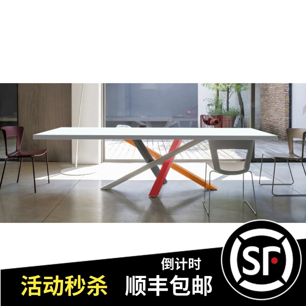 简约现代铁艺实木办公桌会议桌餐桌电脑桌写字Q台书桌桌子台式长