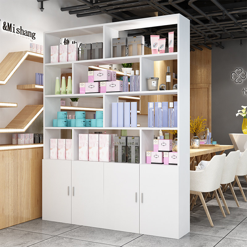 店铺隔断置物架产品展示柜子美容美发摆放台O发廊理发店货架展示
