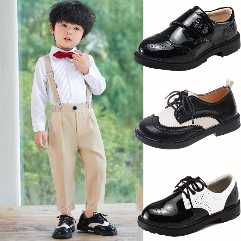 男童皮鞋黑色软底新款男孩走秀演出鞋花童婚礼鞋子英伦儿童小皮鞋