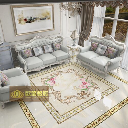 别墅进门拼花地砖800x800欧式客厅拼图瓷砖入户玄关餐厅造型砖