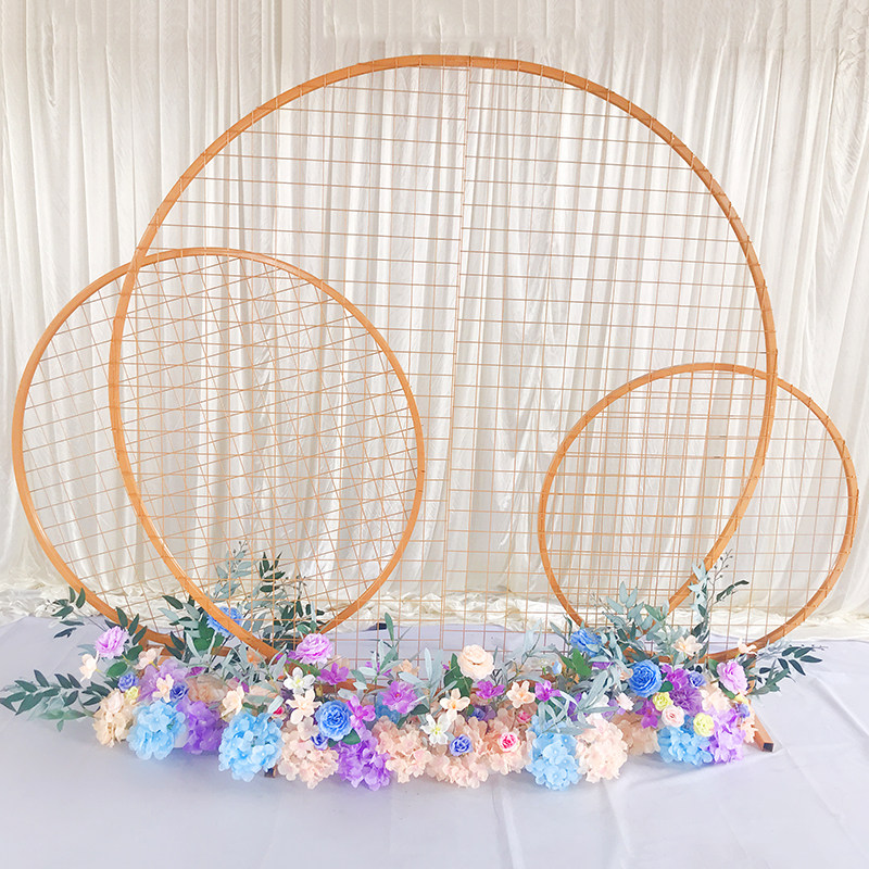 新款婚庆圆形网格拱门森系气球装饰铁艺网格路引背景网格屏风网格