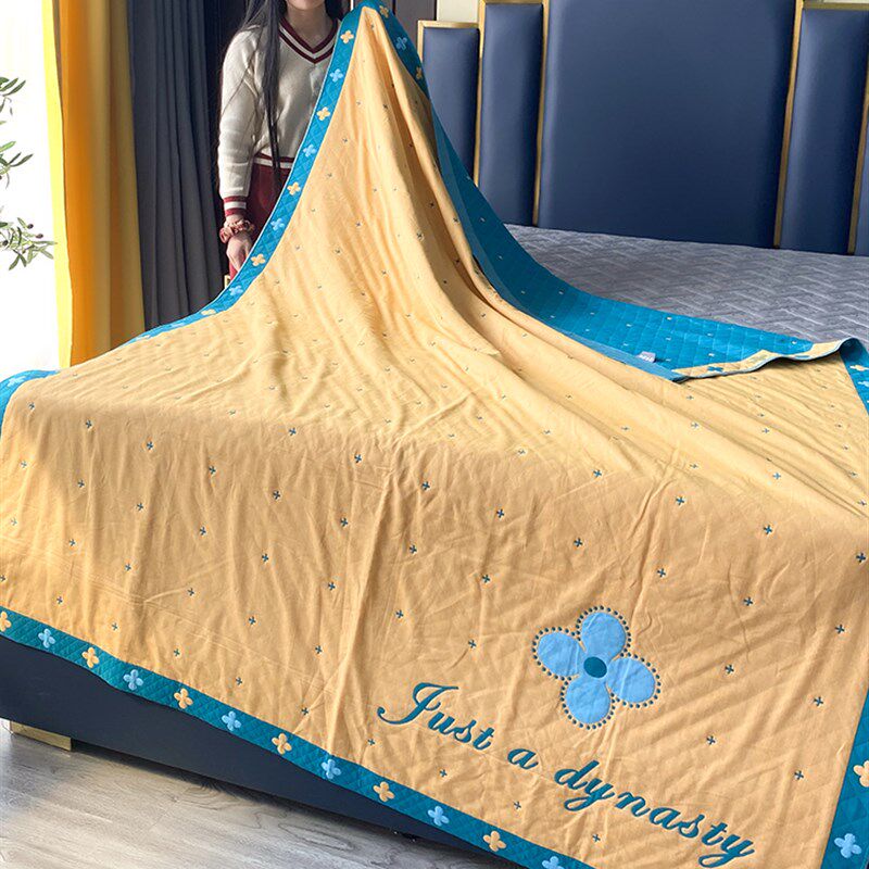 单人纯棉毛巾被柔软亲肤多功能双面宽边床盖防滑床单X秋季午睡盖