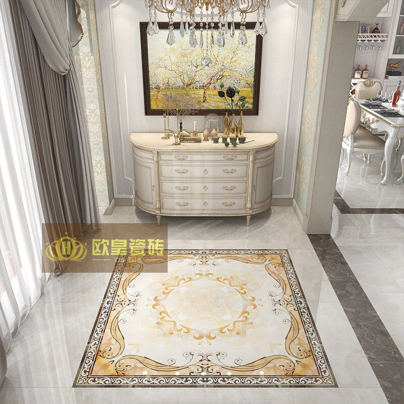 欧式客厅拼花地砖800x800入户玄关进门大厅别墅豪华装修造型瓷砖