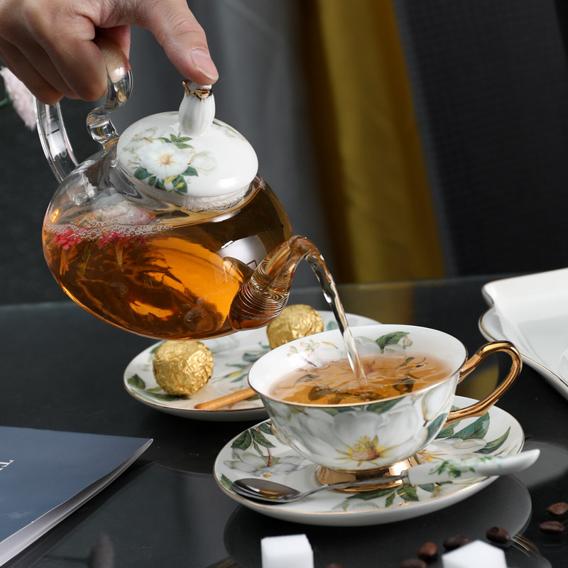 花茶壶 蜡烛加热水果茶壶套装 耐D热玻璃壶陶瓷壶下午茶花果茶壶