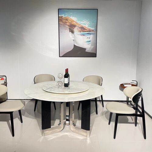 白蜡木实木不锈钢桌脚不锈钢木头餐桌架奢石餐桌脚架圆形餐桌底座