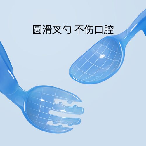 宝宝学吃饭勺子训练弯曲感温叉勺婴儿短柄自主学食儿童辅食勺弯头