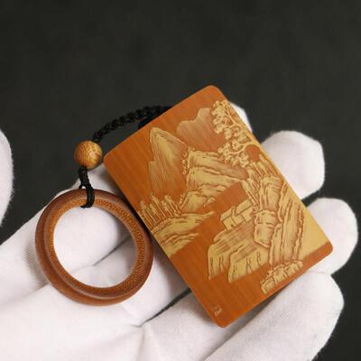 老玉竹非遗手工留青雕刻手牌平安牌手把件把玩文玩收藏竹器竹迹