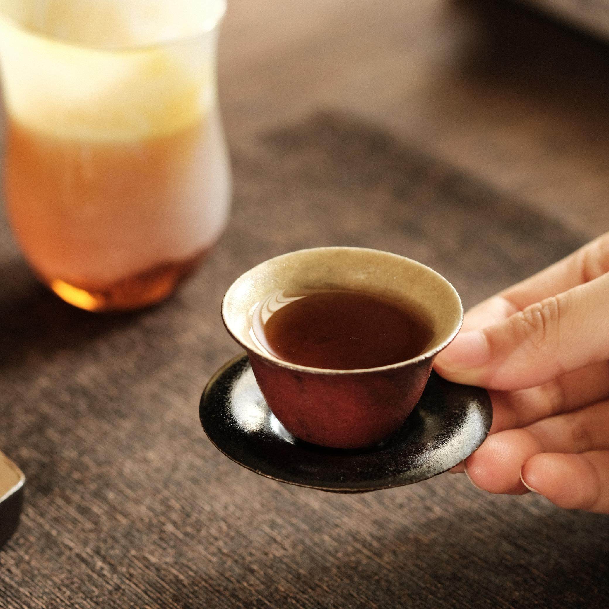 不亦室 云龙手作陶泥小容量单杯 杯托 工夫茶具 红色化妆土