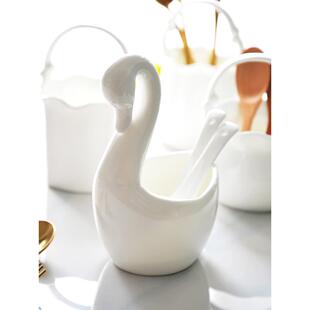 隆玫格纯白骨质瓷厨房天鹅花篮刀叉篮小勺子筒筷子篮勺子笼勺子架