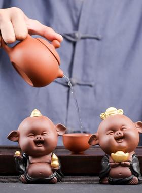 可爱吉祥五福猪紫砂摆件家居客厅茶桌可养精品茶玩茶宠摆设装饰品